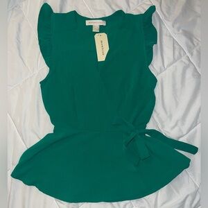 Small Monteau Green Short-Sleeve Blouse with Tie